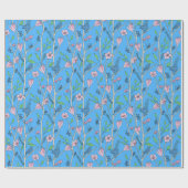 Blauwe vogels en roze bloemen cadeaupapier (Vlak)