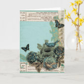 Blauwe vogels en Rozen Kijk, Birthday Kaart (Gele Bloem)