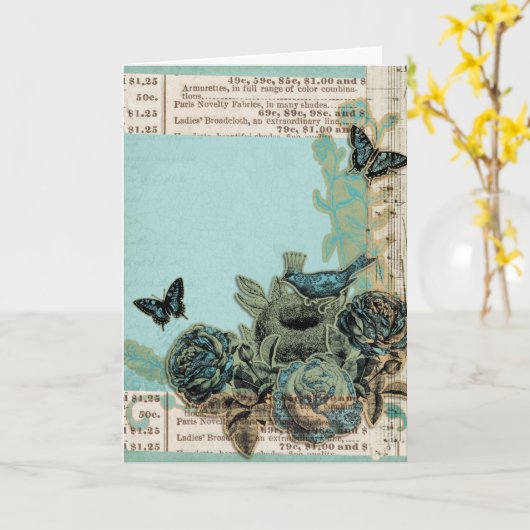 Blauwe vogels en Rozen  Kijk, kom snel goed Kaart (Gele Bloem)