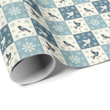 Blauwe Vogels en Sneeuwvlokken Kerst Winter Patroo