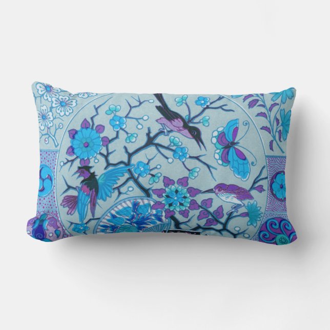 Blauwe vogels en vlinders blauwe lumbar Pillow Kussen (Voorkant)