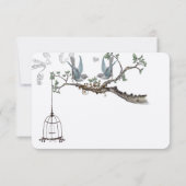 Blauwe  vogels en vogelhuwelijken RSVP kaartje (Achterkant)