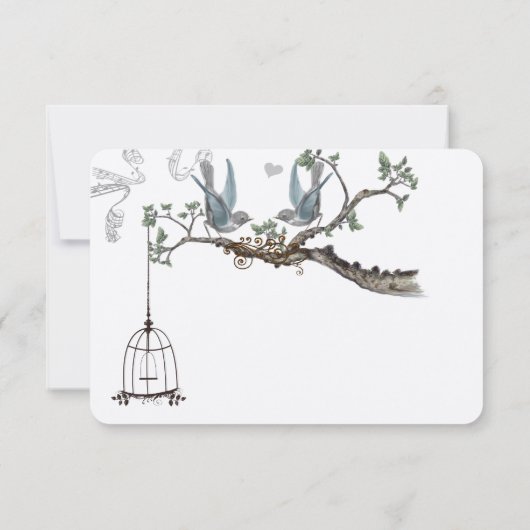 Blauwe  vogels en vogelhuwelijken RSVP kaartje (Achterkant)