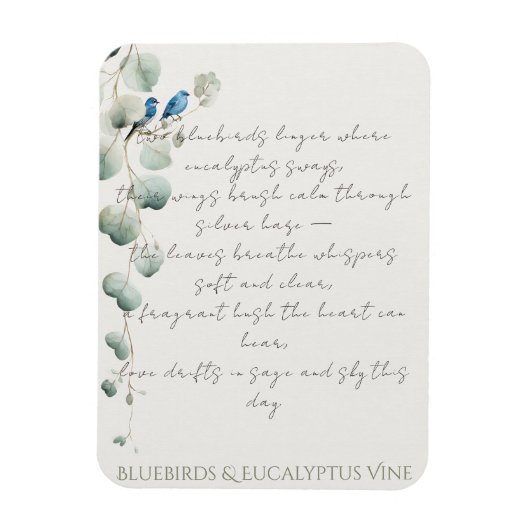 Blauwe vogels & Eucalyptus Wingerd Magneet (Verticaal)