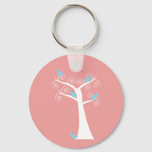 Blauwe Vogels Fantasievolle Natuur Boom Roze Achte Sleutelhanger
