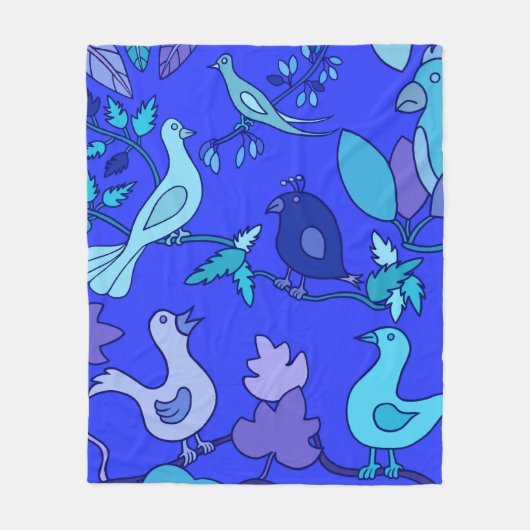 Blauwe vogels fleece deken (Voorkant)