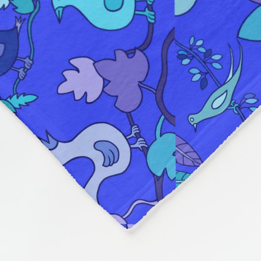 Blauwe vogels fleece deken (Hoek)
