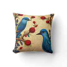 Blauwe Vogels Folk Art Rode Bloemen Swirls