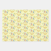 Blauwe vogels Geel inpakpapier vellen (Voorkant 3)