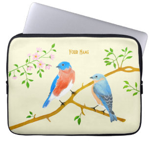 Blauwe Vogels Gele Laptophoes Laptop Sleeve