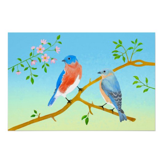 Blauwe vogels Glanzende Poster (Voorkant)