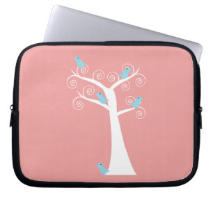 blauwe vogels in boom cute vogelkunst laptop sleeve