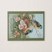 Blauwe vogels in Cherry Blossom Tree Paasgroeten Legpuzzel (Horizontaal)
