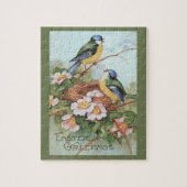 Blauwe vogels in Cherry Blossom Tree Paasgroeten Legpuzzel (Verticaal)