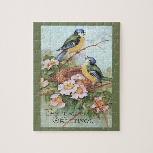Blauwe vogels in Cherry Blossom Tree Paasgroeten Legpuzzel (Verticaal)