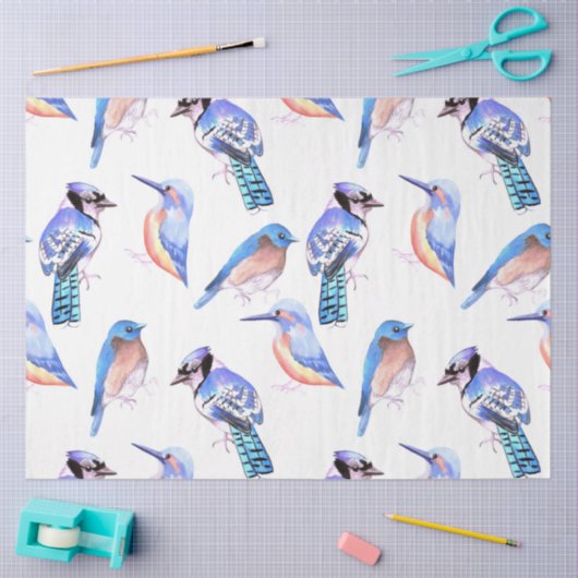 blauwe vogels in een analoge kleurregeling tissuepapier (Craft)