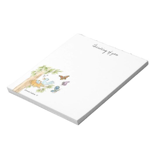 Blauwe vogels in een Boom Note Pad Notitieblok (Linkerzijde)