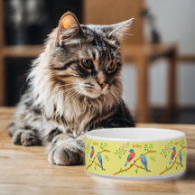 Blauwe Vogels Kat of Hond Kom Yellow