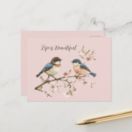 Blauwe Vogels Kersenbloesem Briefkaart
