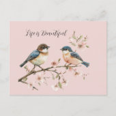 Blauwe Vogels Kersenbloesem Briefkaart (Voorkant)