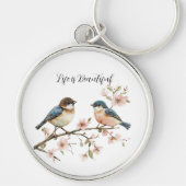 Blauwe Vogels Kersenbloesem  Sleutelhanger (Voorkant)