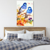 Blauwe vogels kunst canvas afdruk (Insitu (Slaapkamer))