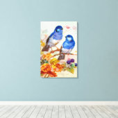 Blauwe vogels kunst canvas afdruk (Insitu (Houten vloer))