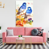 Blauwe vogels kunst canvas afdruk (Insitu (Woonkamer))
