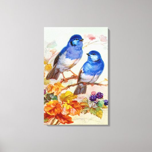 Blauwe vogels kunst canvas afdruk (Voorkant)