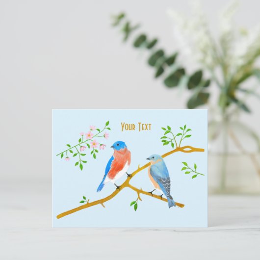 Blauwe vogels Lichtblauw Briefkaart (Staand voorkant)