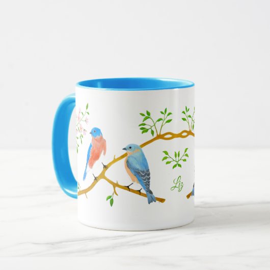 Blauwe vogels Lichtblauwe combinatie mok (Voorkant links)