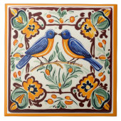 Blauwe vogels Mediterraan BlauwVogel Folk Bloemen Tegeltje (Voorkant)