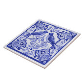 Blauwe vogels Mediterrane Blauwe Vogels Folk Flora Tegeltje (Zijkant)