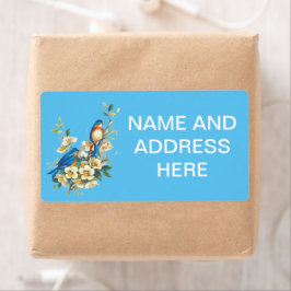 Blauwe vogels met bloemen Verzendlabels Etiket