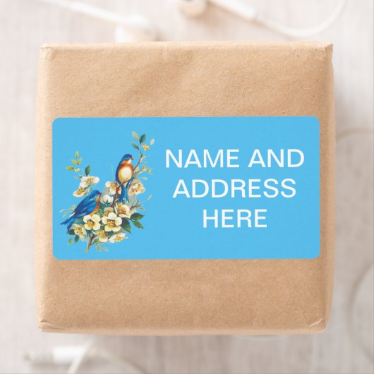 Blauwe vogels met bloemen Verzendlabels Etiket (Insitu)