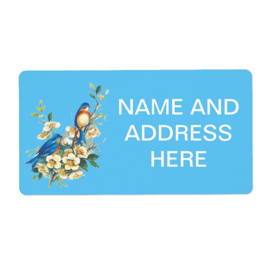 Blauwe vogels met bloemen Verzendlabels Etiket (Voorkant)