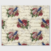 blauwe vogels met kronen en Rozen Cadeaupapier (Vlak)