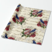  blauwe vogels met kronen en Rozen Cadeaupapier (Uitgerold)