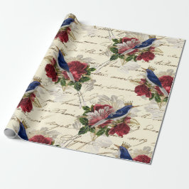 blauwe vogels met kronen en Rozen Cadeaupapier