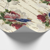 blauwe vogels met kronen en Rozen Cadeaupapier (Hoek)