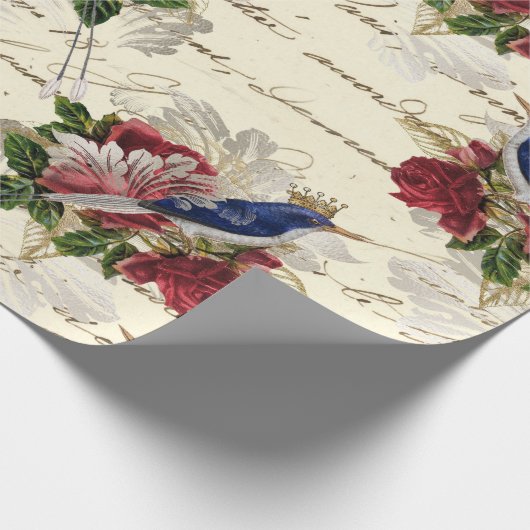  blauwe vogels met kronen en Rozen Cadeaupapier (Hoek)