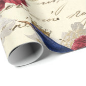 blauwe vogels met kronen en Rozen Cadeaupapier (Rol Hoek)