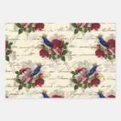  blauwe vogels met kronen en Rozen Inpakpapier Vel (Voorkant)