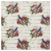 blauwe vogels met kronen en Rozen Stof (Swatch)
