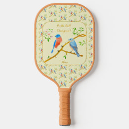 Blauwe vogels Met tekst Gele Pickleball Paddle