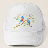 Blauwe vogels met tekst trucker pet (Voorkant)