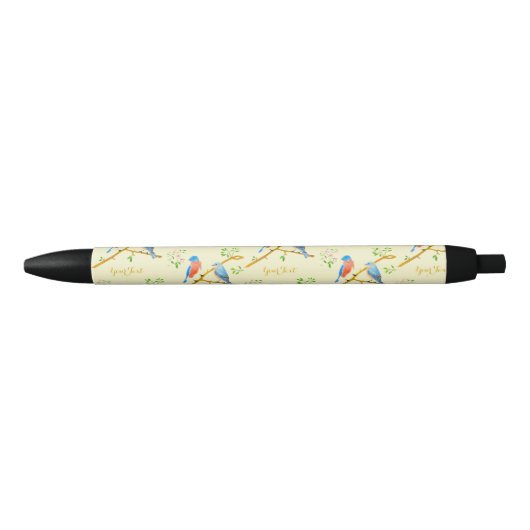 Blauwe vogels Met tekst Zwarte inkt pen (Voorkant)