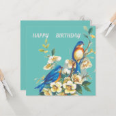 Blauwe vogels op bloemen kaart (Voorkant / Achterkant in situ)