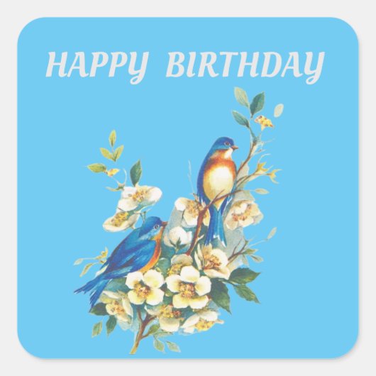 Blauwe vogels op bloemen vierkante sticker (Voorkant)