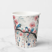 Blauwe vogels op Cherry Blossom Branches Papieren Bekers (Achterkant)